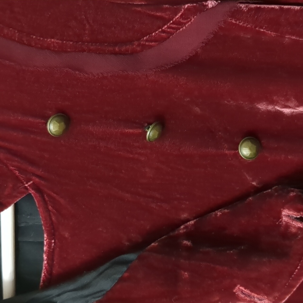 Free People Drippy Crushed Burnout Velvet Military Jacket Blazer Burgundy XS - Picture 11 of 16